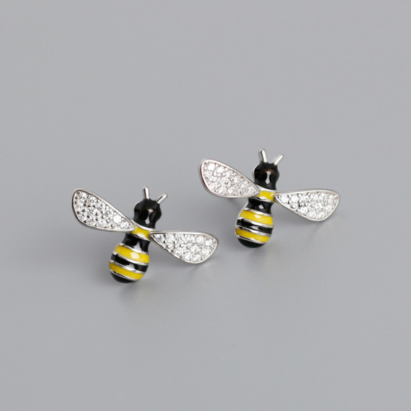 Enamel Adhesive Bee Insect S925 Silver Stud Earrings