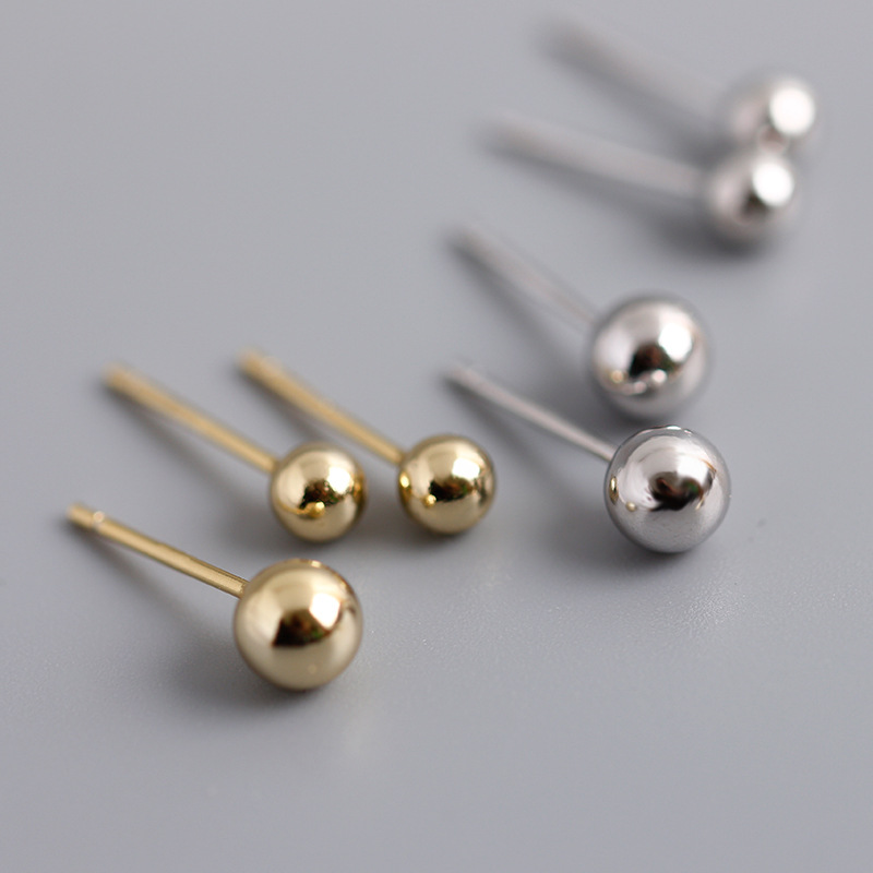 Simple Bead S925 Silver Stud Earrings
