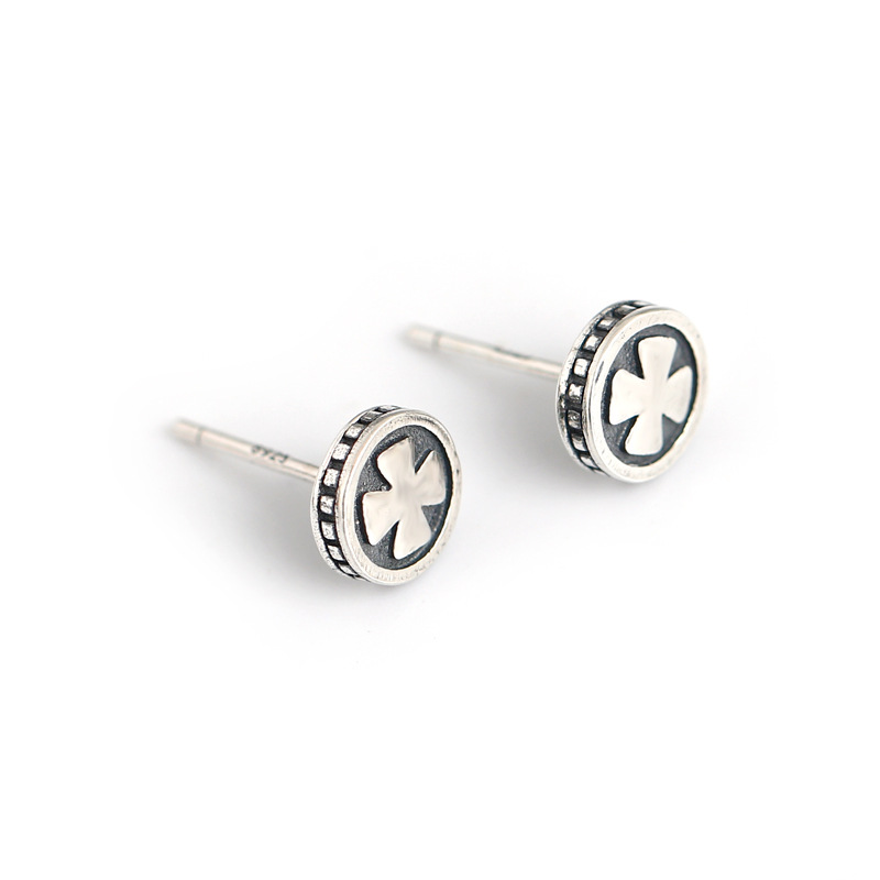 Vintage Cross Clover S925 Silver Stud Earrings
