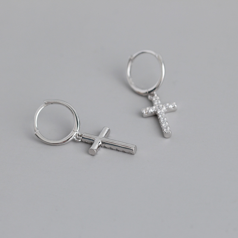 Cross Pave cz Ear Clip S925 Silver Earrings