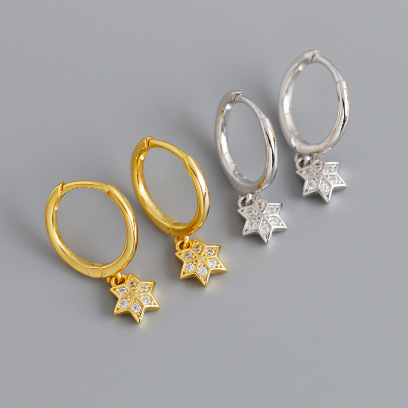 Hexagram Eardrop Ear Clip Pave cz S925 Silver Earrings