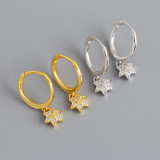 Hexagram Eardrop Ear Clip Pave cz S925 Silver Earrings