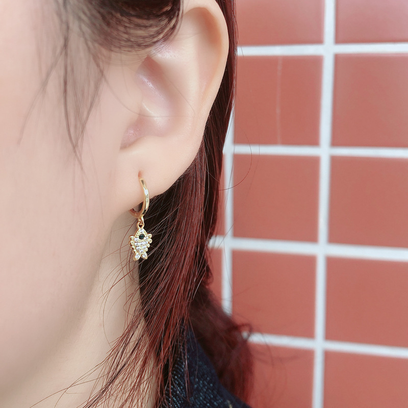 Fish Ear Clip Eardrop Pave cz S925 Silver Earrings