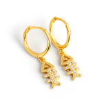 Fish Bone Ear Clip Eardrop Pave cz S925 Silver Earrings