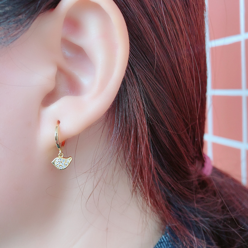 Bird Ear Clip Eardrop Pave cz S925 Silver Earrings