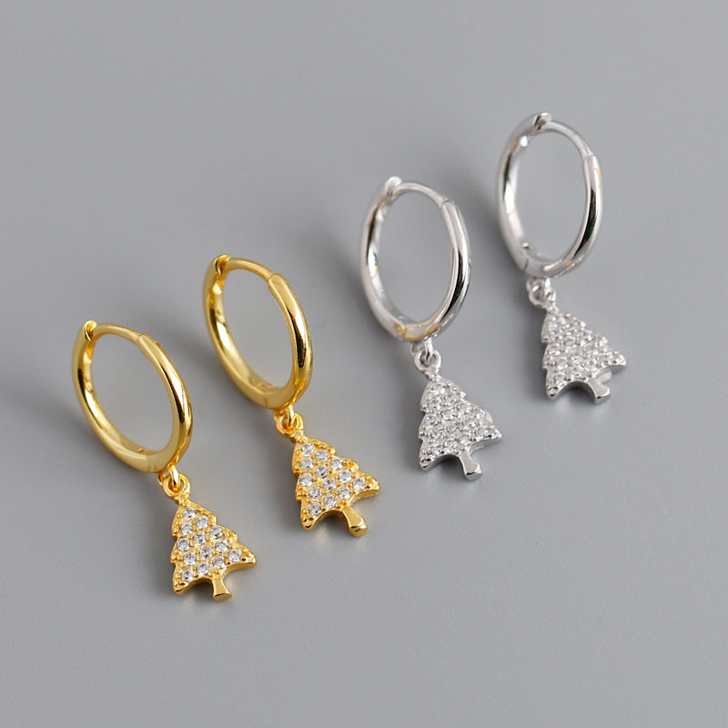 Chrismas Tree Ear Clip Pave cz S925 Silver Earrings