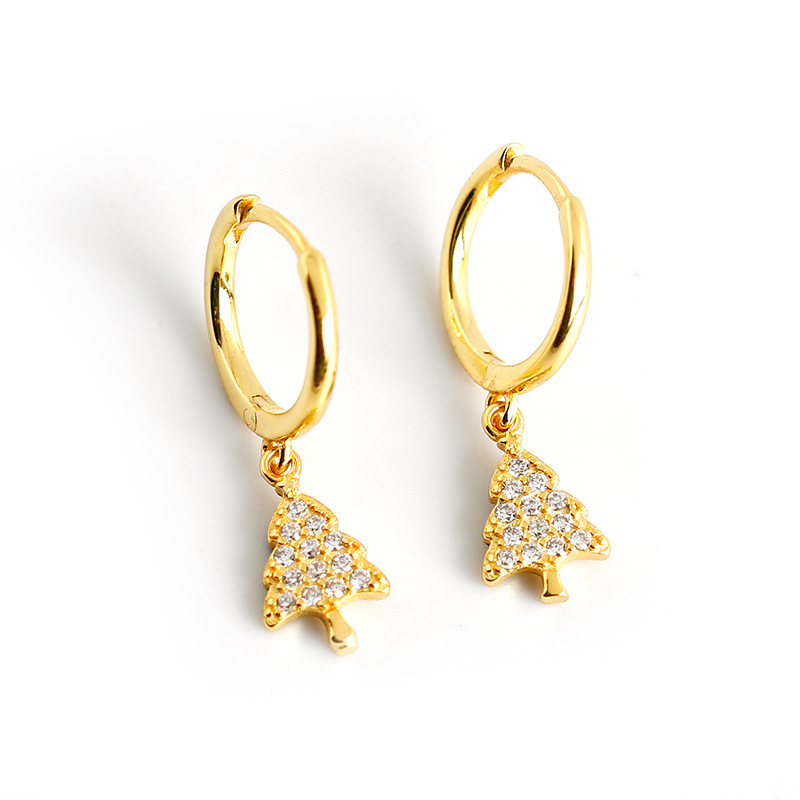 Chrismas Tree Ear Clip Pave cz S925 Silver Earrings