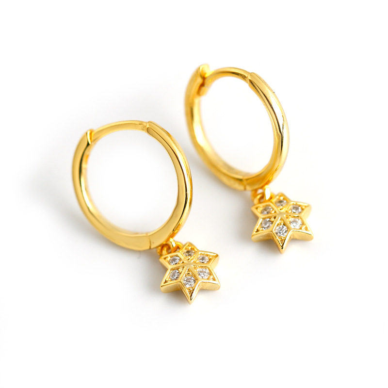 Hexagram Eardrop Ear Clip Pave cz S925 Silver Earrings