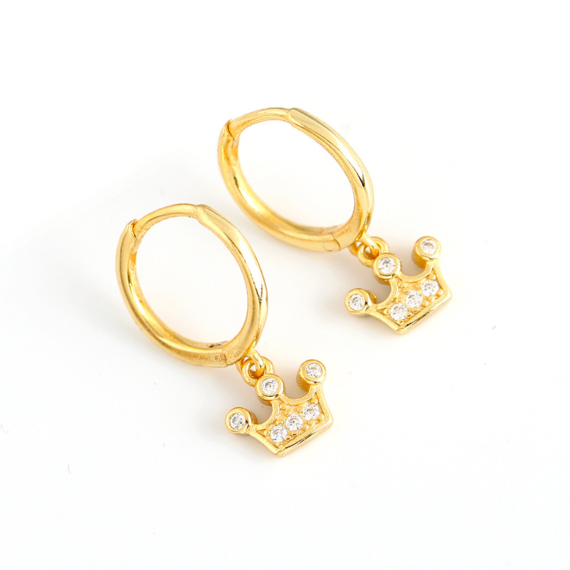 Crown Ear Clip Eardrop Pave cz S925 Silver Earrings