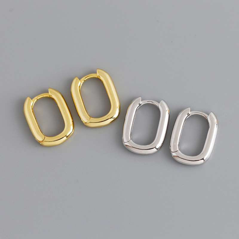 Geometric Oval Ear Clip S925 Silver Earrings
