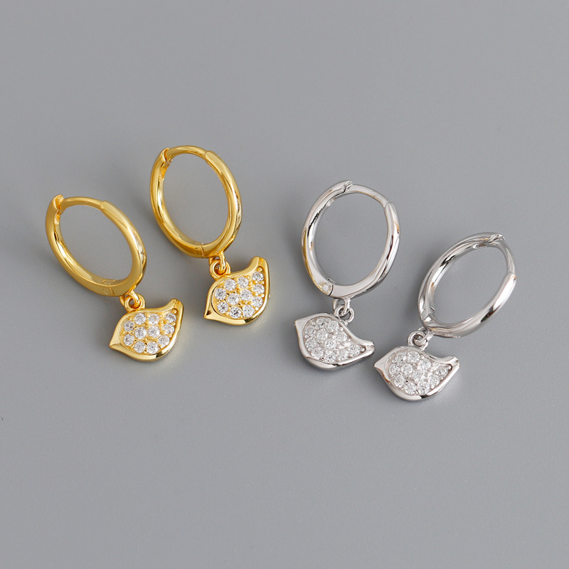 Bird Ear Clip Eardrop Pave cz S925 Silver Earrings