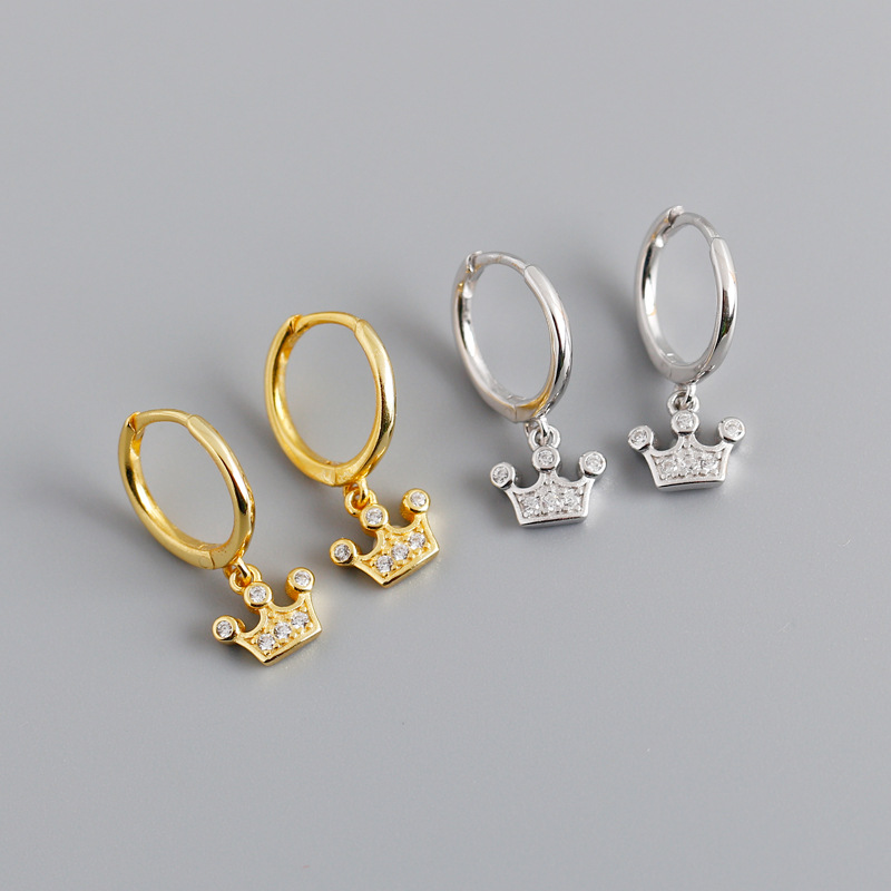 Crown Ear Clip Eardrop Pave cz S925 Silver Earrings