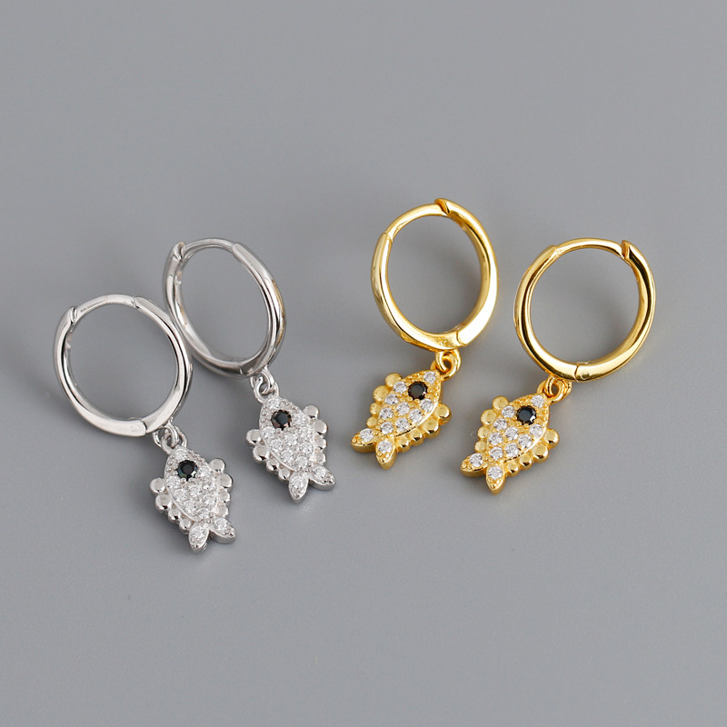 Fish Ear Clip Eardrop Pave cz S925 Silver Earrings