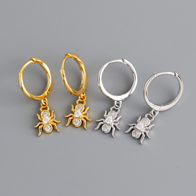 Spider Animal Ear Clip Eardrop Pave cz S925 Silver Earrings