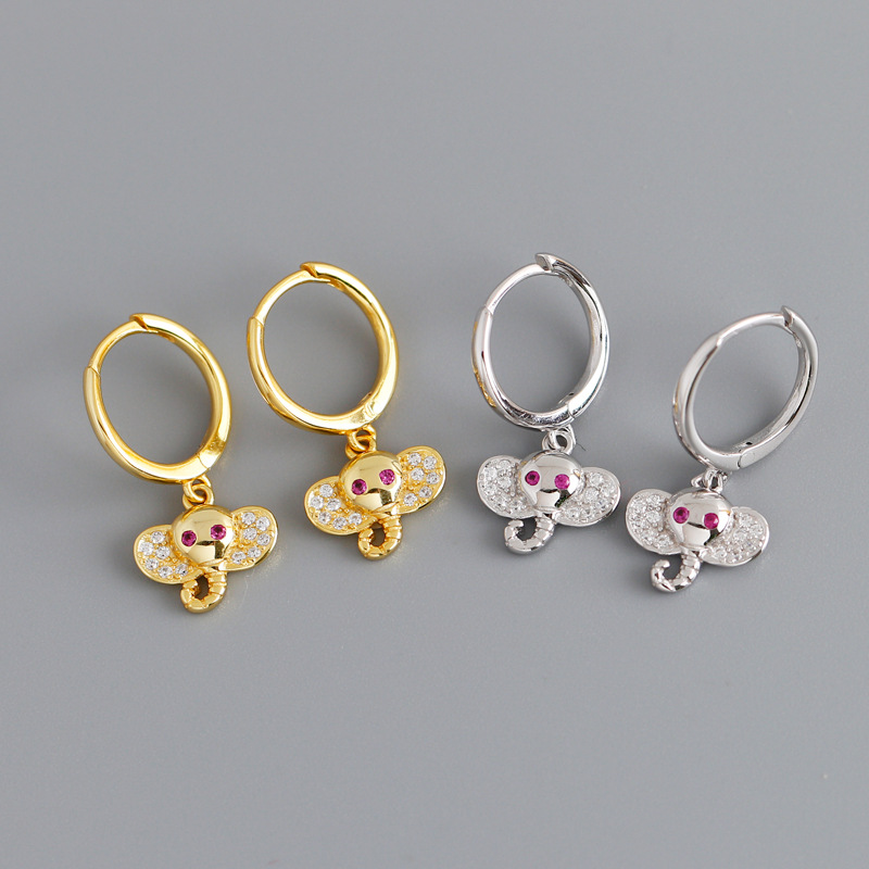 Elephant Animal Ear Clip Eardrop Pave cz S925 Silver Earrings