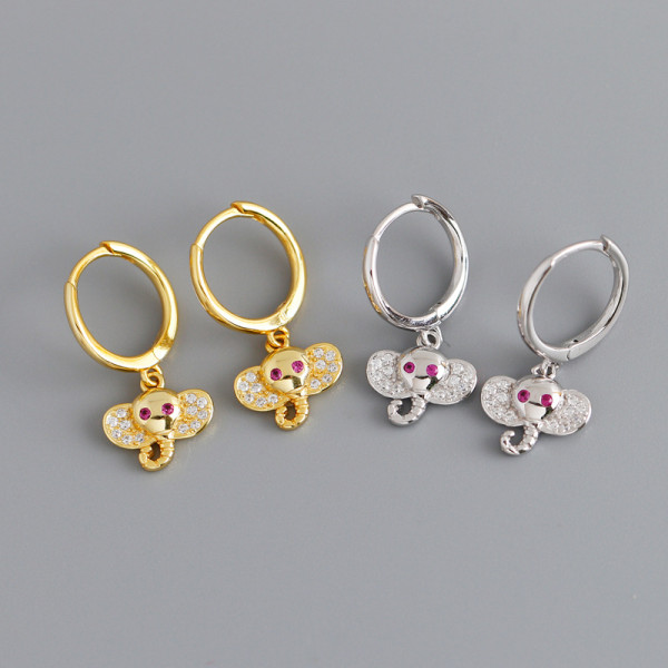 Elephant Animal Ear Clip Eardrop Pave cz S925 Silver Earrings