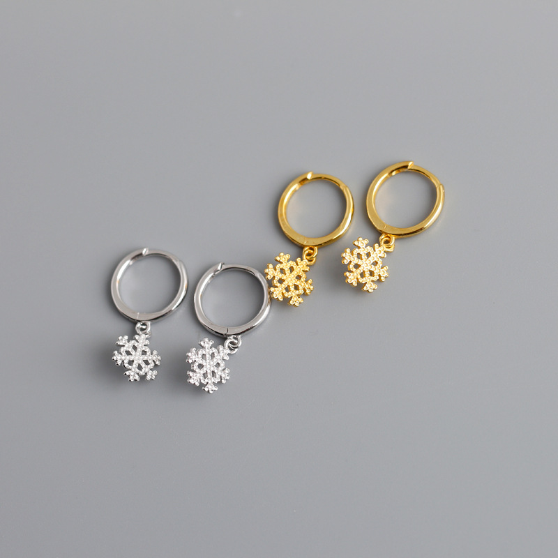 Snowflake Eardrop Ear Clip Pave cz S925 Silver Earrings