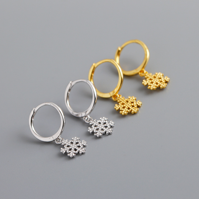 Snowflake Eardrop Ear Clip Pave cz S925 Silver Earrings