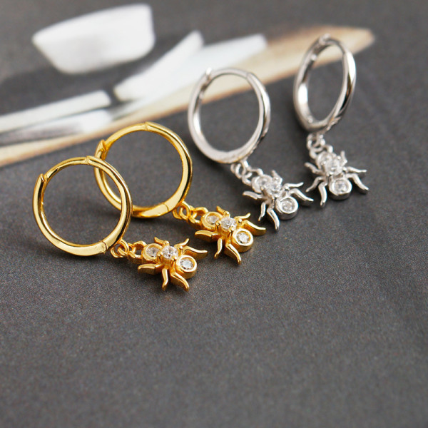 Spider Animal Ear Clip Eardrop Pave cz S925 Silver Earrings