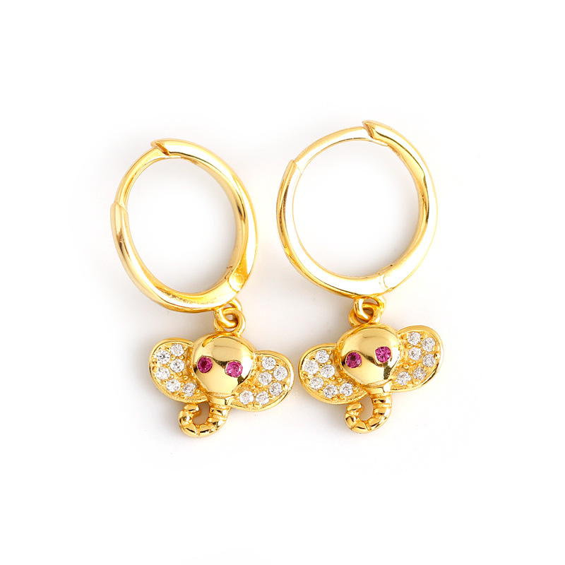 Elephant Animal Ear Clip Eardrop Pave cz S925 Silver Earrings