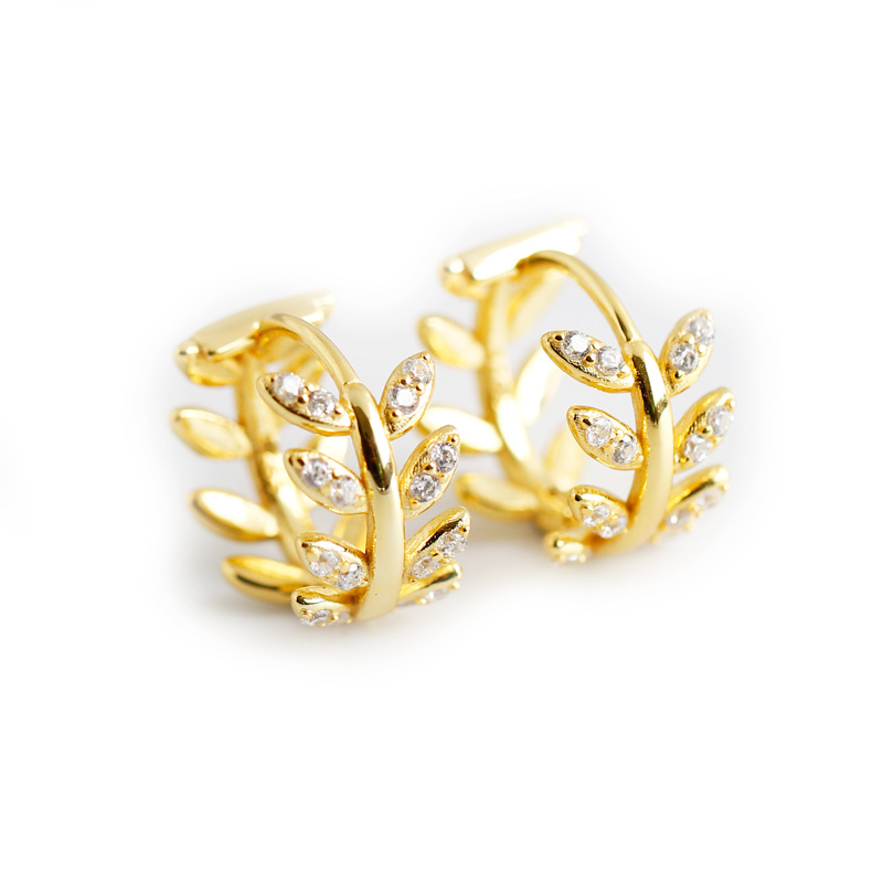 Olive Leaf Ear Clip Pave cz S925 Silver Earrings