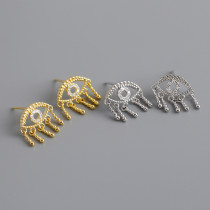 Devil Eye Tassel Pave cz S925 Stud Earrings