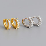 Circle Ear Clip Eardrop Pave White Stone S925 Silver Earrings