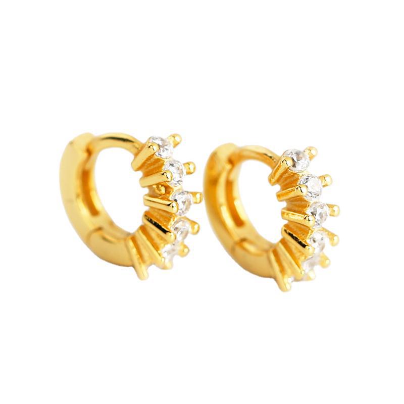 Circle Ear Clip Eardrop Pave White Stone S925 Silver Earrings