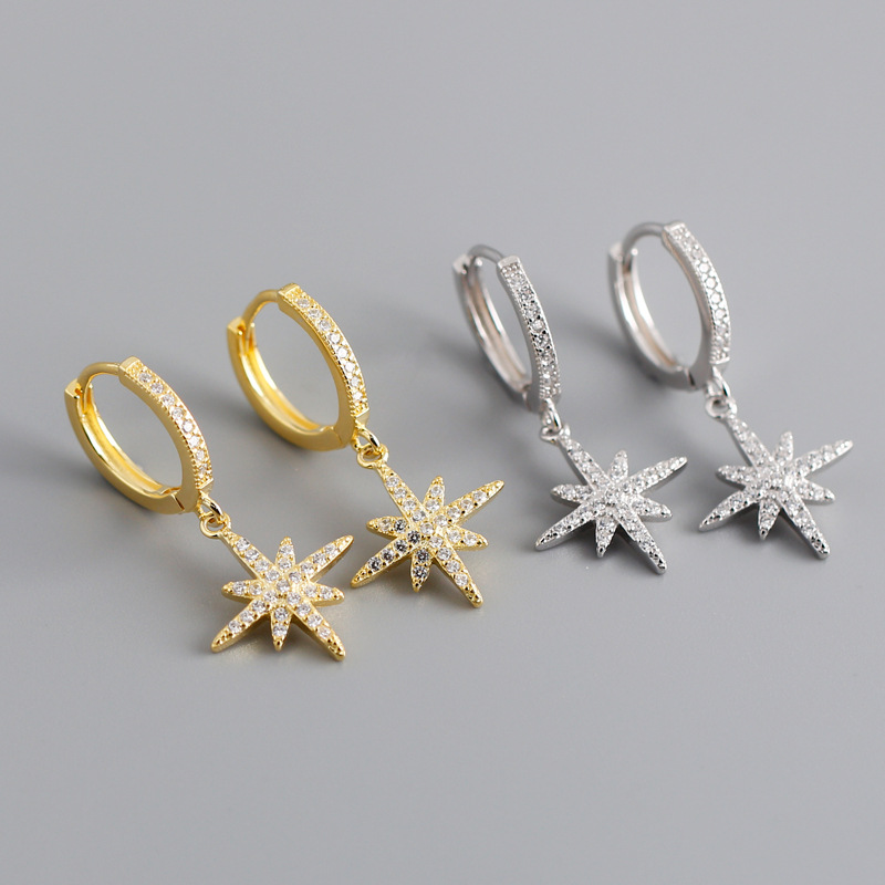 Anise Star Ear Clip Eardrop Pave cz S925 Silver Earrings