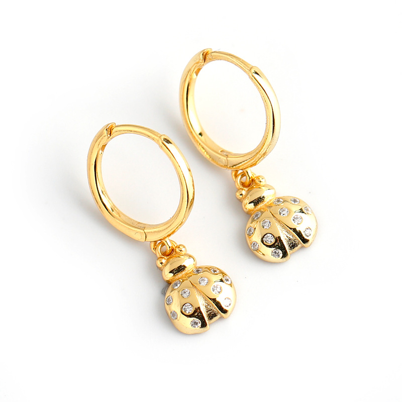 Insect Ladybird Ear Clip Pave cz S925 Silver Earrings