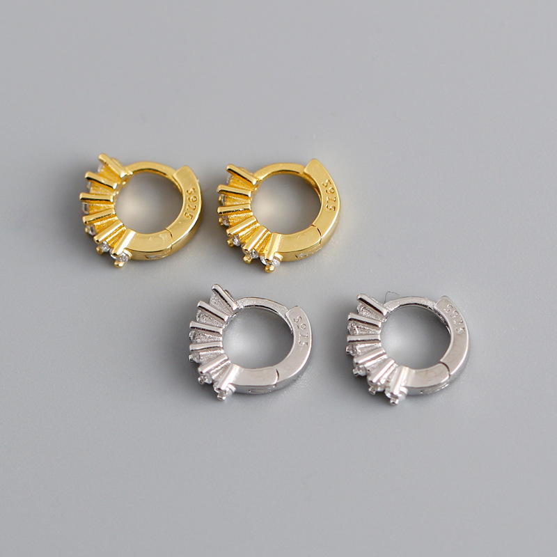 Circle Ear Clip Eardrop Pave White Stone S925 Silver Earrings