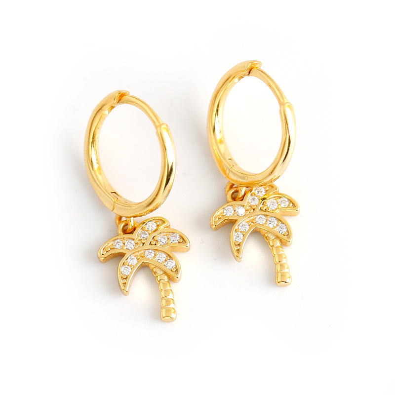 Coconut Tree Ear Clip Eardrop Pave cz S925 Silver Earrings