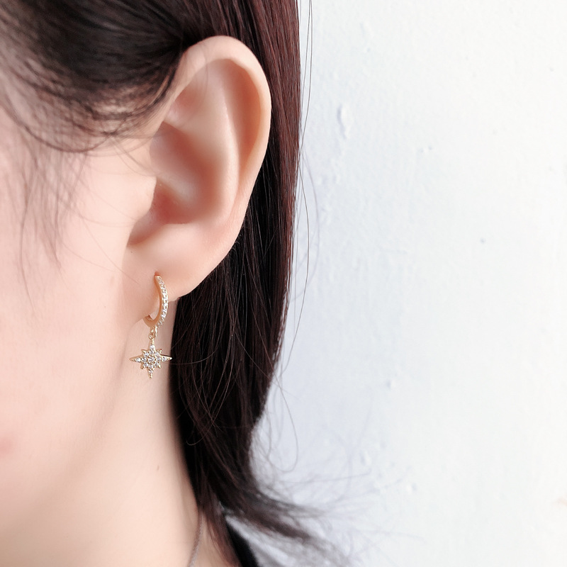 Moon Star  Ear Clip Eardrop Pave cz S925 Silver Earrings