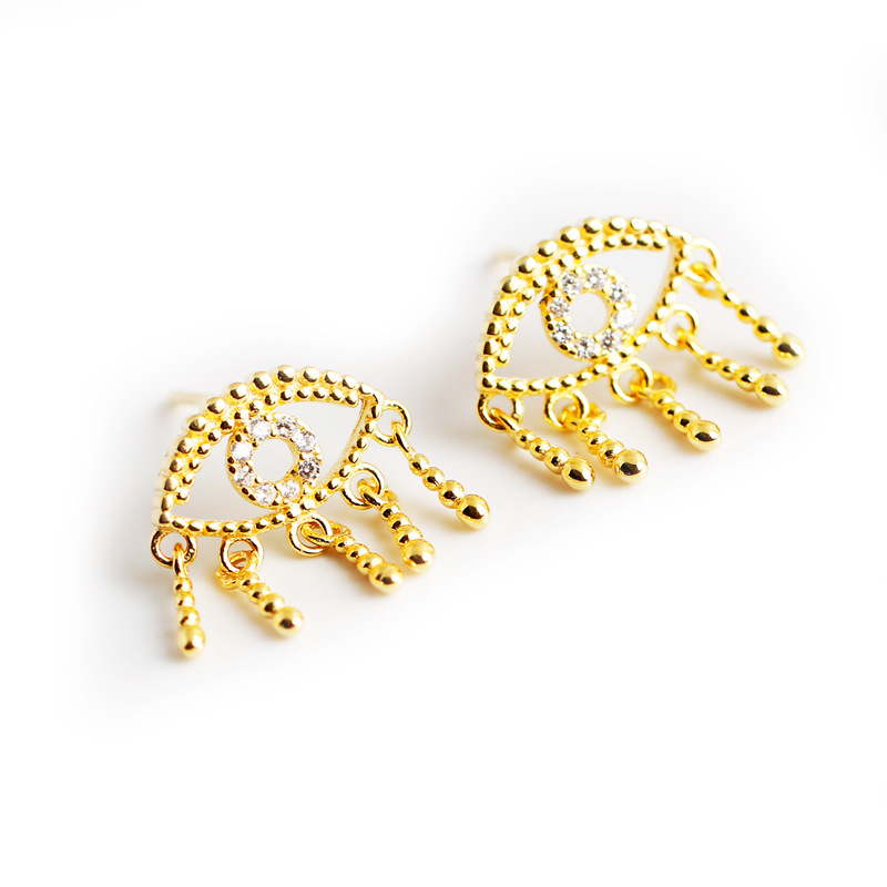 Devil Eye Tassel Pave cz S925 Stud Earrings