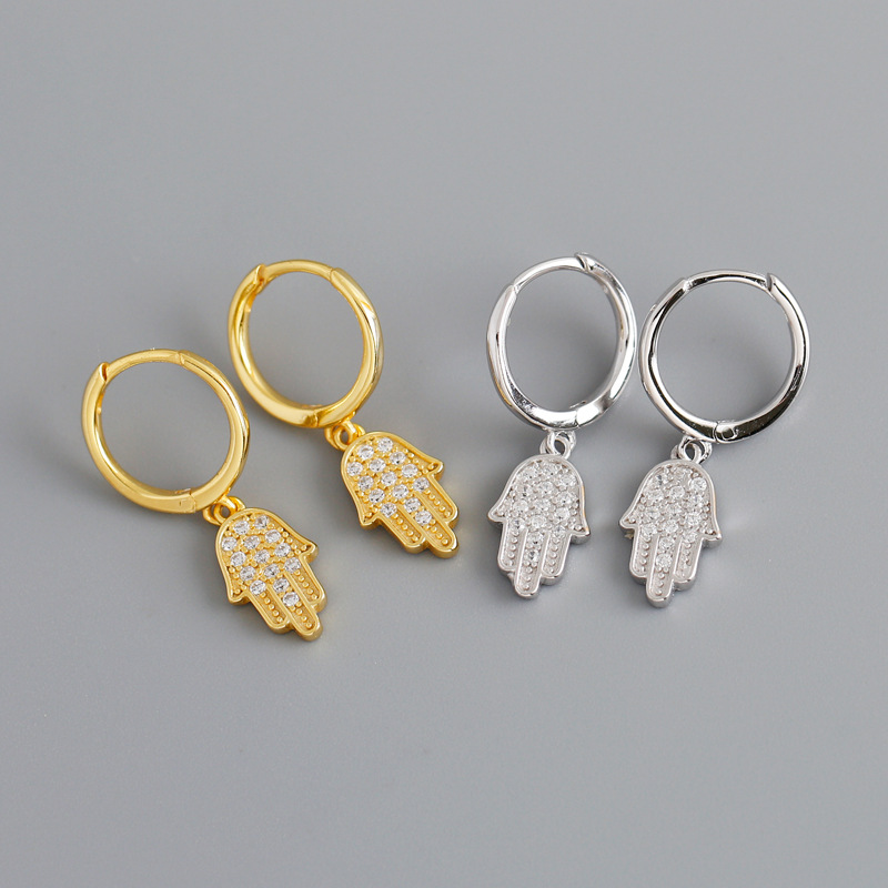 Palm Charm Ear Clip Eardrop Pave cz S925 Silver Earrings