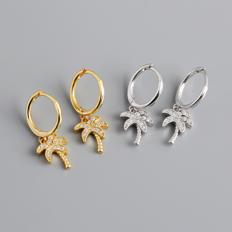 Coconut Tree Ear Clip Eardrop Pave cz S925 Silver Earrings