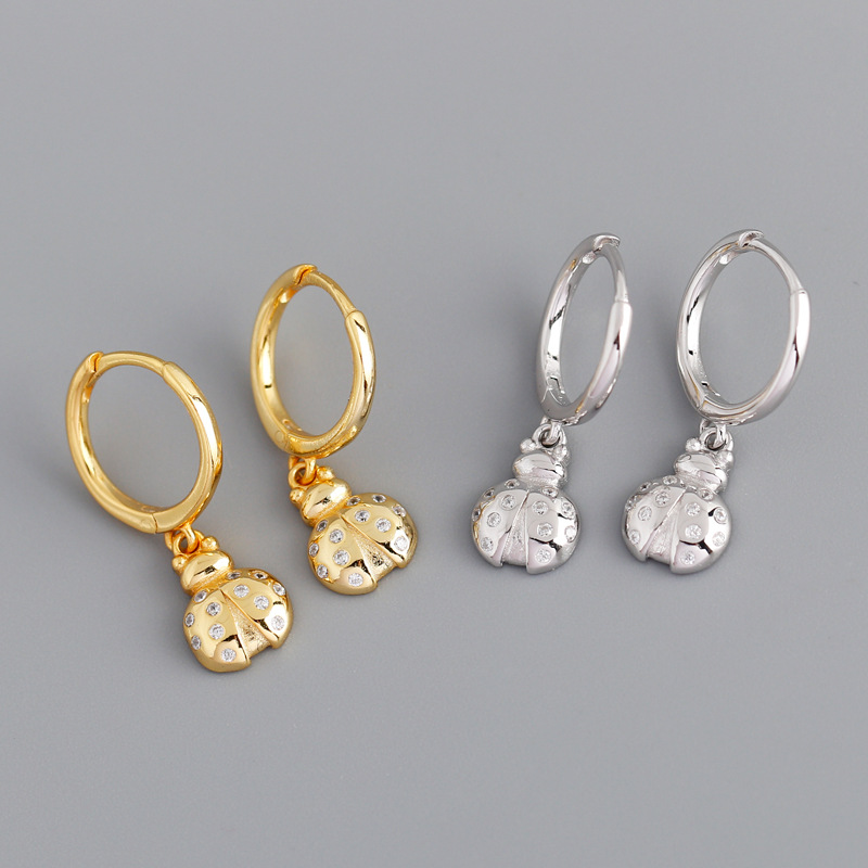 Insect Ladybird Ear Clip Pave cz S925 Silver Earrings