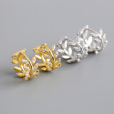 Olive Leaf Ear Clip Pave cz S925 Silver Earrings