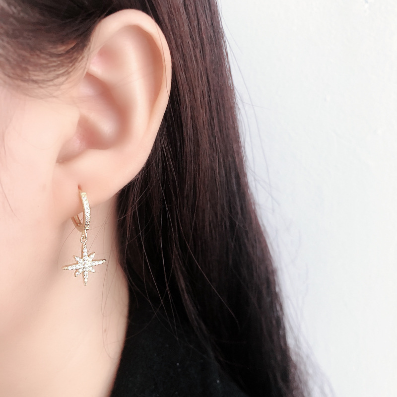Anise Star Ear Clip Eardrop Pave cz S925 Silver Earrings