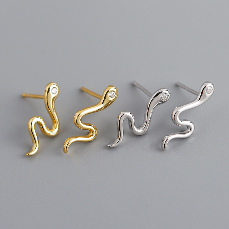 Snake Charm Ear Clip Pave cz S925 Stud Earrings