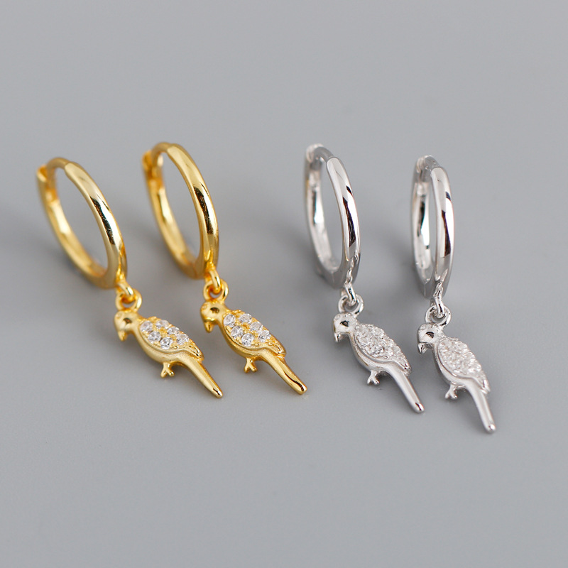 Woodpecker Charm Ear Clip Pave cz S925 Silver Earrings