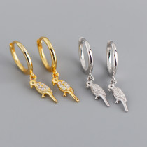 Woodpecker Charm Ear Clip Pave cz S925 Silver Earrings