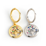 Peace Tree Charm Ear Clip Pave Colorful Stone S925 Earrings