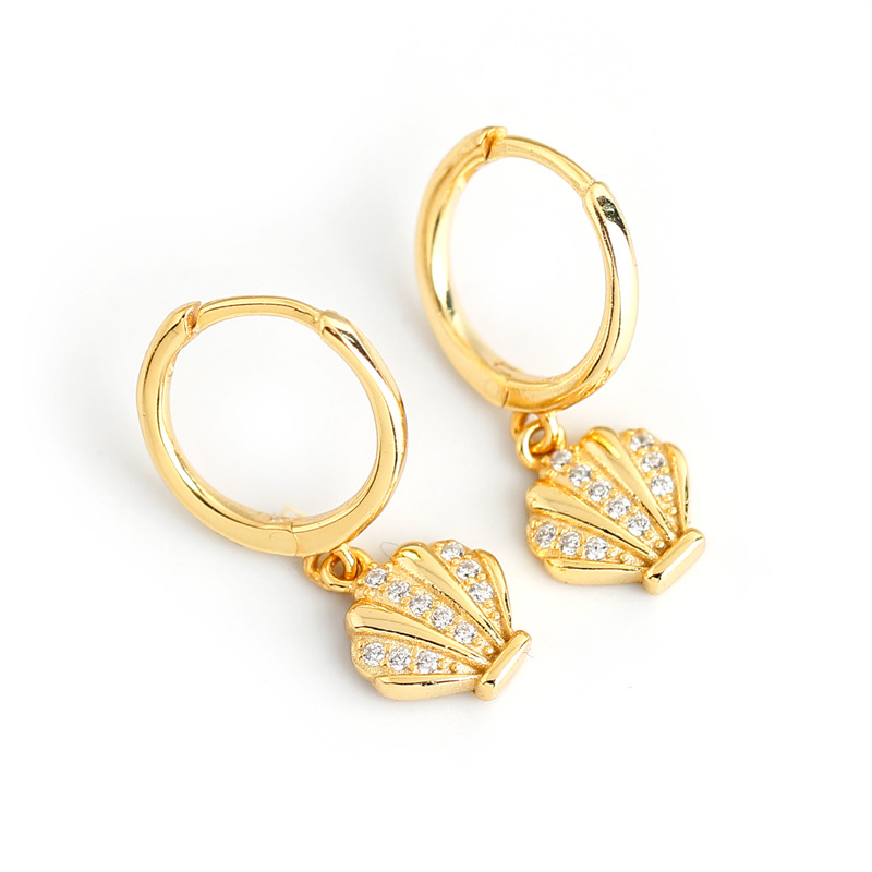 Shell Charm Ear Clip Pave White Stone S925 Silver Earrings