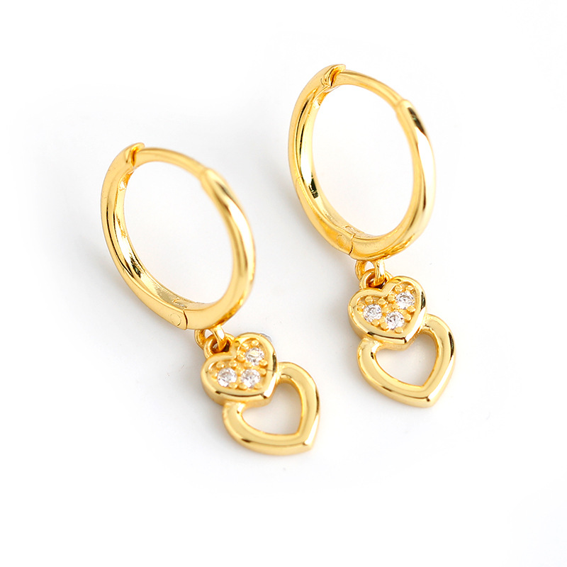 Heart Charm Ear Clip Pave cz S925 Silver Earrings