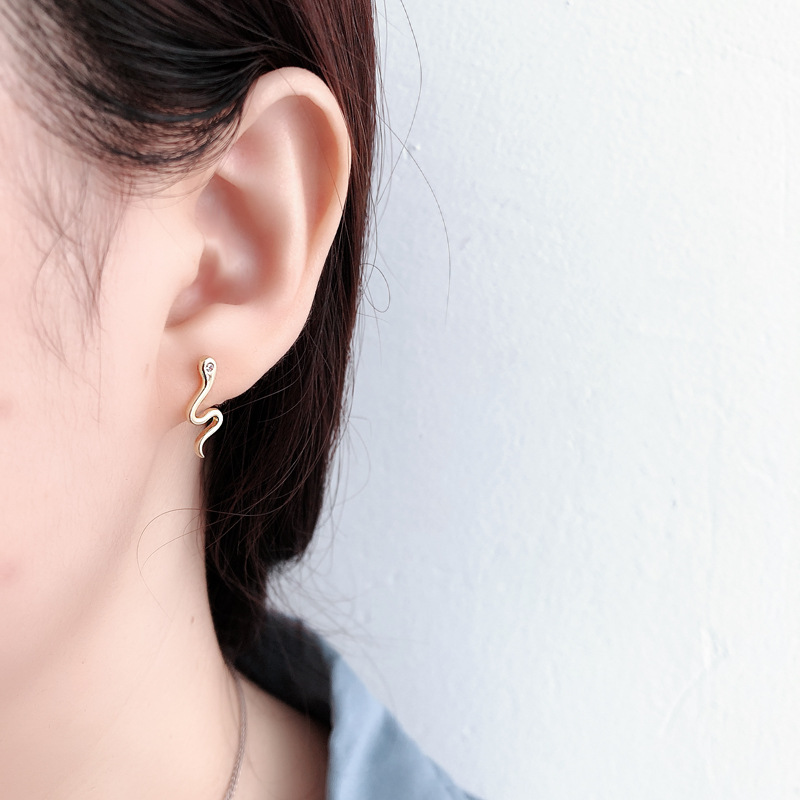 Snake Charm Ear Clip Pave cz S925 Stud Earrings