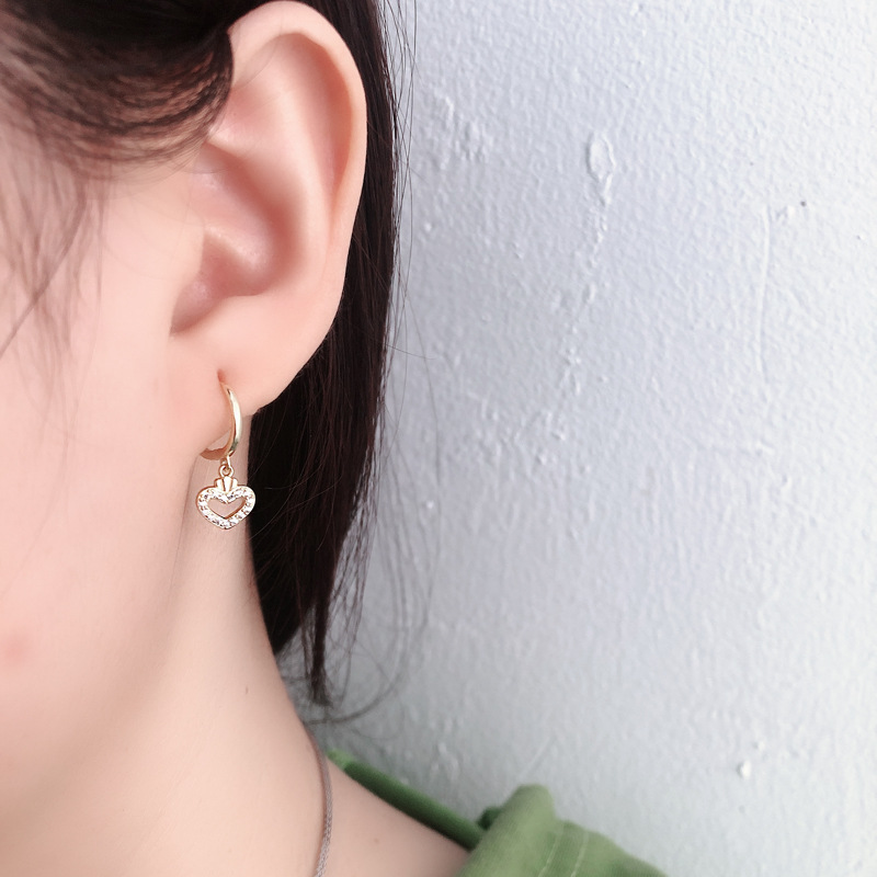 Heart Charm Ear Clip Pave cz S925 Earrings