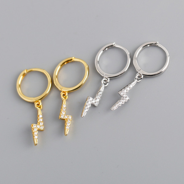 Lightning Ear Clip Pave cz S925 Silver Earrings