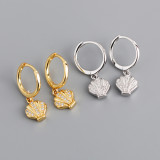 Shell Charm Ear Clip Pave White Stone S925 Silver Earrings