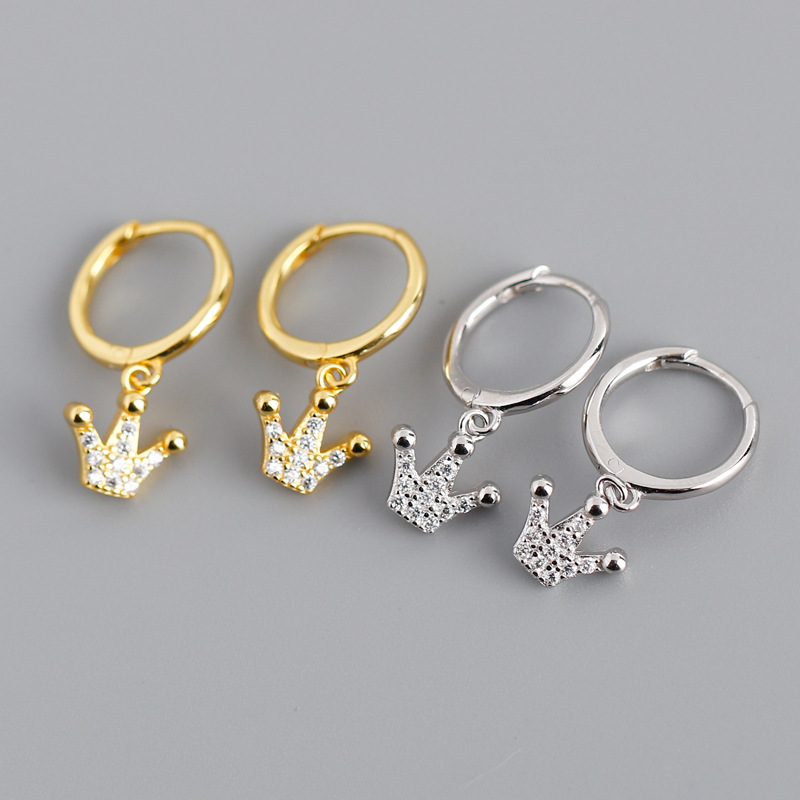 Crown Charm Ear Clip Pave cz S925 Silver Earrings